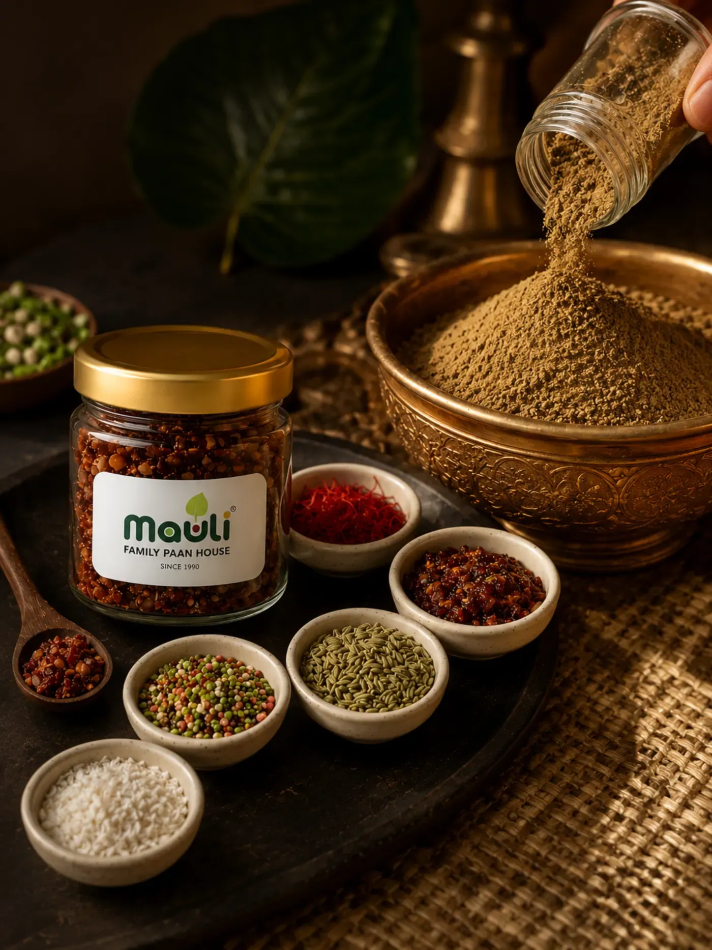 Mauli's natural ingredients - gulkand, saffron, saunf and the 16-herb blend